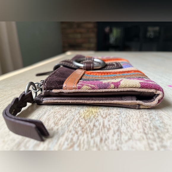 FOSSIL brand patchwork leather wallet, stripe fabric suede velvet, never used - Picture 6 of 6